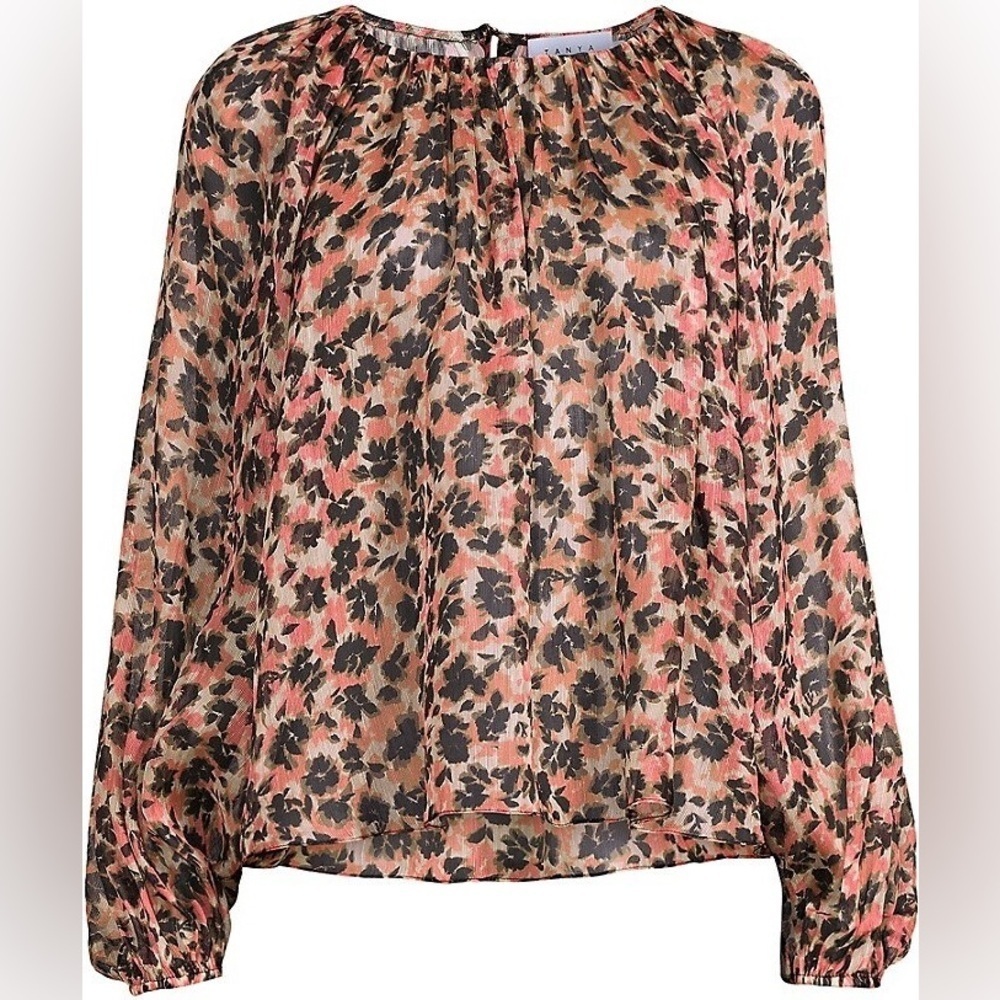 Tanya Taylor Elaine floral silk puff sleeve top